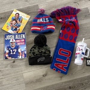 Buffalo Bills Bundle with 2 Beanies, Scarf, Cup and Magazine/Book